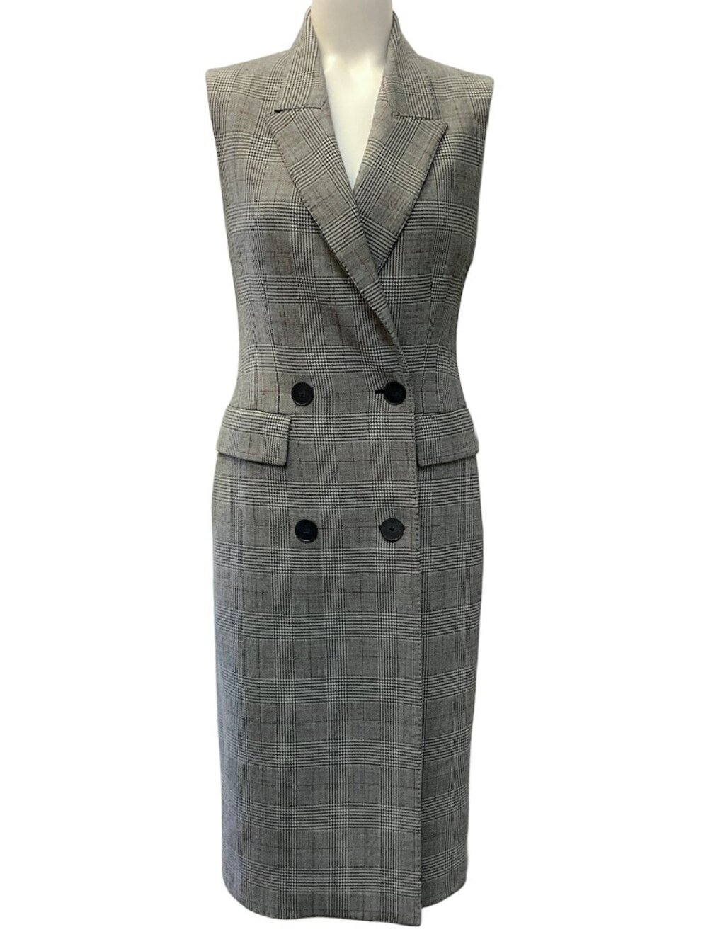 Paule Ka Black Wool Plaid Sleeveless Dress